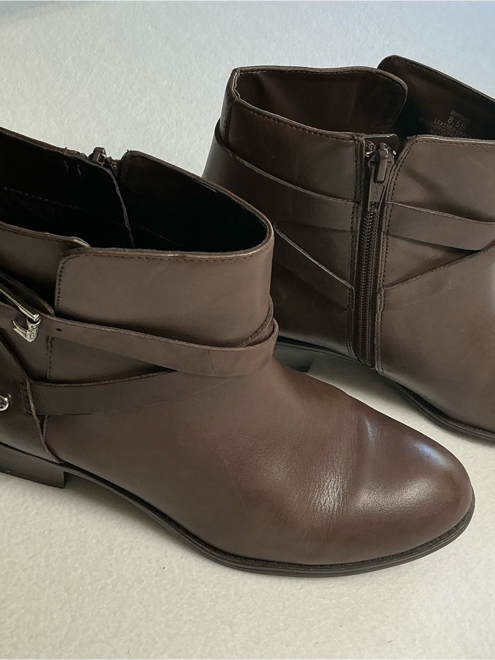 Lauren Ralph Lauren Marsha Brown Leather Ankle Boots Strappy Buckle Size 8.5B - Picture 3 of 10
